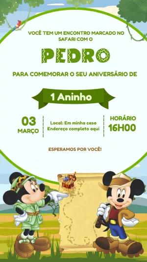 Convite Aniversário Safari do Mickey Mouse para Editar Online