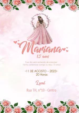 Convite de 15 Anos Floral com Princesa para Editar Online