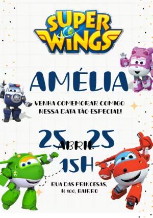 Convite Aniversário Super Wings com Personagens para Editar
