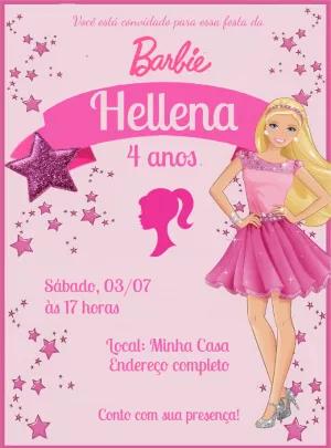 Convite de Aniversário Barbie Rosa para Editar Online