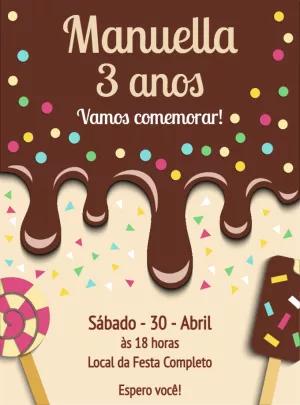 Convite Aniversário Doces e Chocolate para Editar Online
