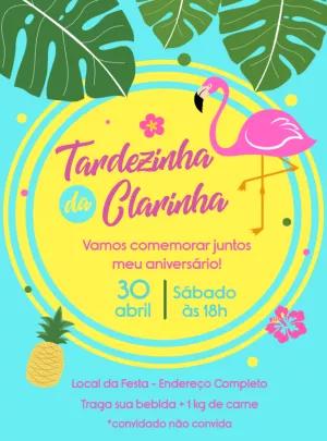 Convite Aniversário Tardezinha com Flamingo para Editar Online