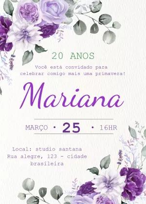 Convite de Aniversário Floral Lilás para Editar Online