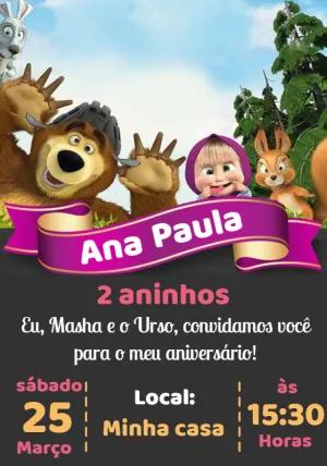 Convite de Aniversário Masha e o Urso para Editar Online