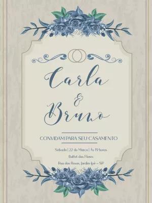 Convite de Casamento Floral Azul Elegante para Editar Online