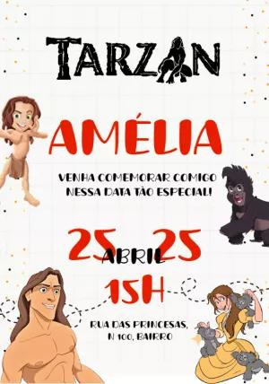 Convite Aniversário Tarzan com Personagens para Editar Online