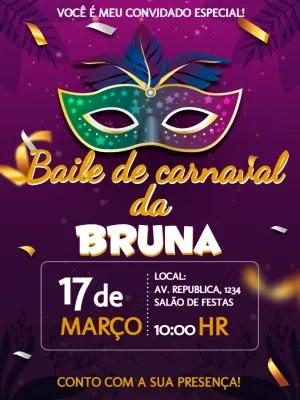 Convite de Aniversário Baile de Carnaval para Editar Online