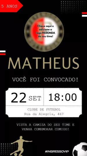 Convite de Aniversário Futebol Ingresso VIP Editável Online