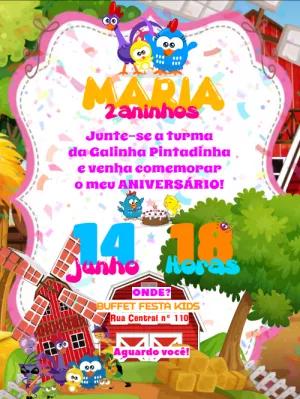 Convite de Aniversário Galinha Pintadinha para Editar Online