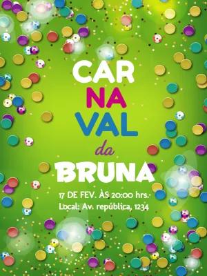 Convite Aniversário Carnaval com Confetes para Editar Online