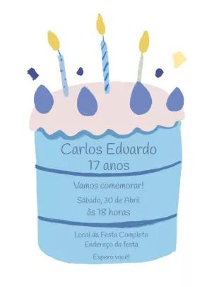 Convite de Aniversário Bolo Azul Minimalista para Editar