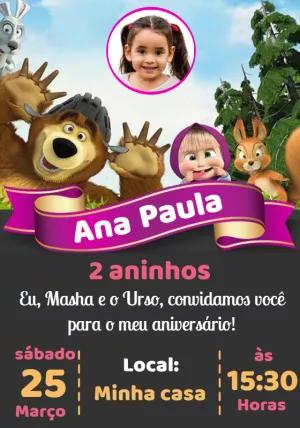 Convite Aniversário Masha e o Urso com Foto para Editar