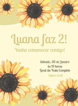 Convite de Aniversário Girassol para Editar Online