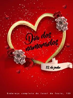 Convite Dia dos Namorados Coração Dourado para Editar Online