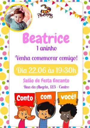Convite Aniversário 3 Palavrinhas com Foto para Editar