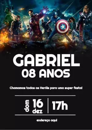 Convite Aniversário Vingadores com Heróis para Editar Online