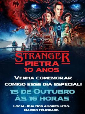 Convite Aniversário Stranger Things com Personagens para Editar