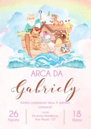 Convite Aniversário Arca de Noé com Animais para Editar Online