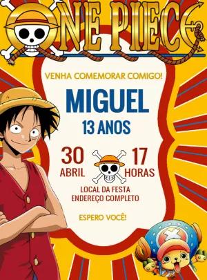 Convite de Aniversário One Piece com Personagens para Editar