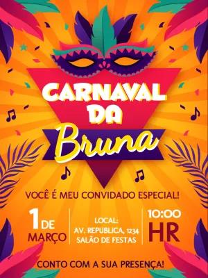 Convite Aniversário Carnaval com Máscaras para Editar Online