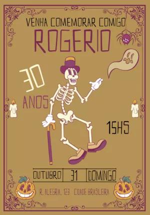 Convite Aniversário Halloween Vintage com Esqueleto para Editar