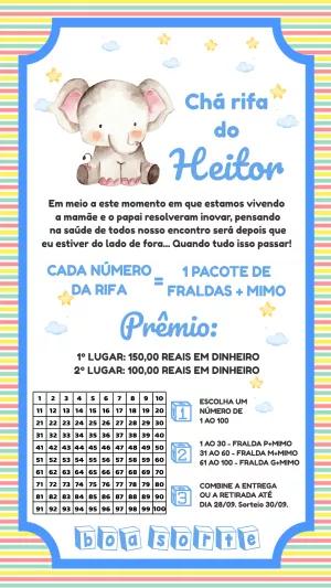 Convite Chá Rifa Elefantinho Aquarela para Editar Online