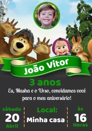 Convite Aniversário Masha e o Urso com Foto para Editar