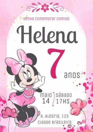 Convite Aniversário Minnie Rosa Aquarela para Editar Online