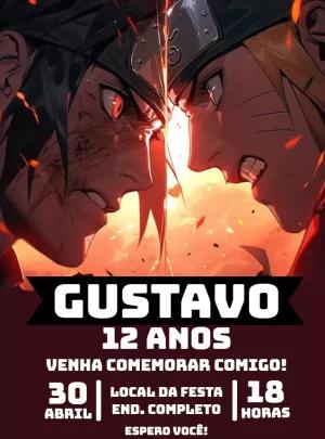 Convite de Aniversário Naruto e Sasuke para Editar Online
