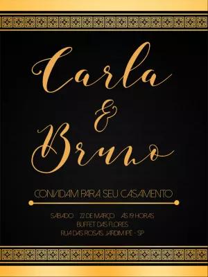 Convite de Casamento Elegante Preto e Dourado para Editar Online