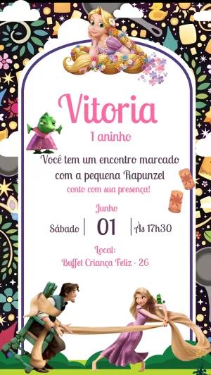 Convite de Aniversário Rapunzel para Editar Online