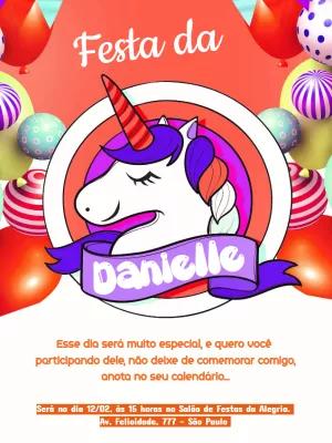 Convite de Aniversário Unicórnio Colorido para Editar Online