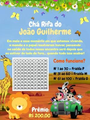 Convite Chá Rifa Safari do Mickey para Editar Online