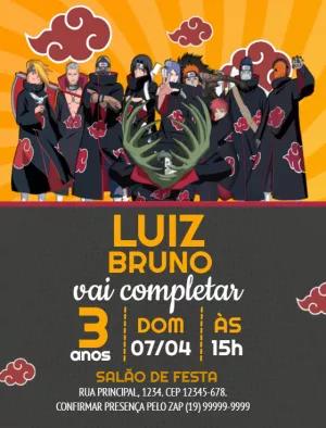 Convite de Aniversário Naruto Akatsuki para Editar Online