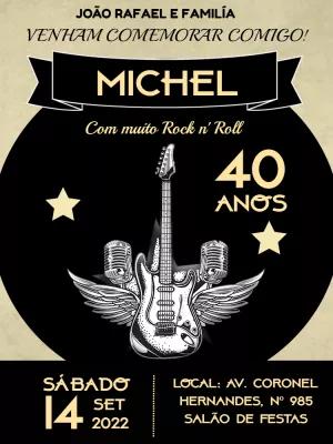 Convite de Aniversário Rock n' Roll para Editar Online