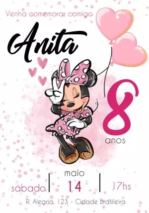 Convite de Aniversário Minnie Rosa Aquarela para Editar Online