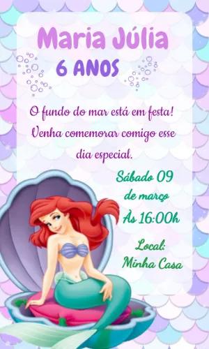 Convite de Aniversário Pequena Sereia para Editar Online
