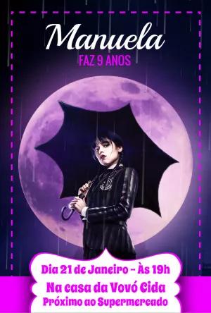 Convite de Aniversário Wandinha Addams para Editar Online