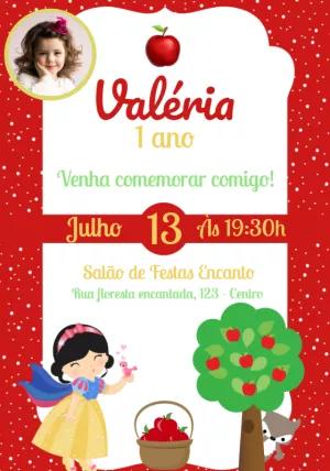 Convite Aniversário Branca de Neve com Foto para Editar Online