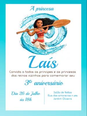 Convite de Aniversário Moana para Editar e Imprimir
