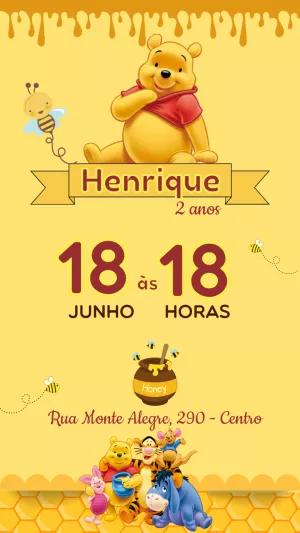Convite de Aniversário Ursinho Pooh Editável Online