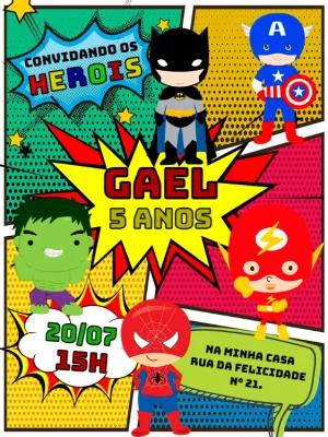 Convite Aniversário Super-Heróis Quadrinhos para Editar Online