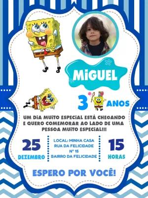 Convite Aniversário Bob Esponja com Foto para Editar Online