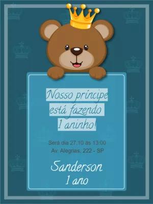 Convite de Aniversário Urso Príncipe para Editar Online