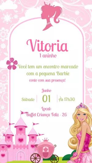 Convite Aniversário Barbie Princesa para Editar Online