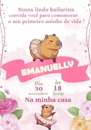 Convite Aniversário Capivara Bailarina para Editar Online