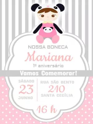 Convite Aniversário Boneca Metoo para Editar Online