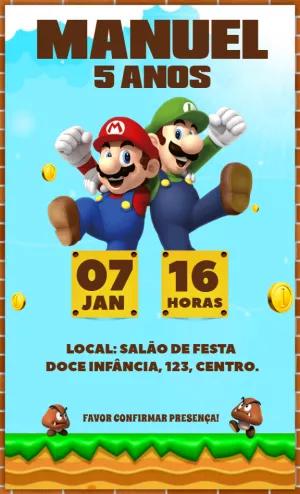 Convite de Aniversário Super Mario Bros para Editar Online