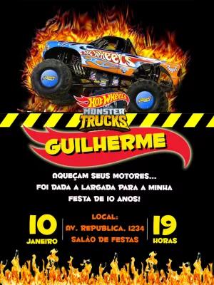 Convite de Aniversário Hot Wheels Monster Trucks para Editar