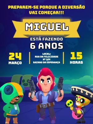 Convite Aniversário Brawl Stars com Personagens para Editar
